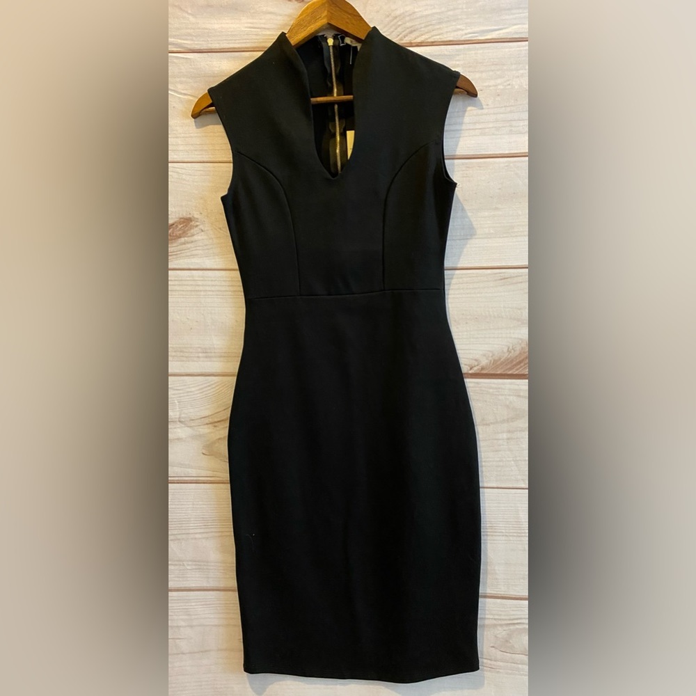 V neck slim fitting black dress